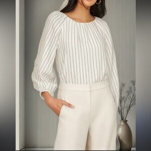 Ann Taylor winter white black stripe blouse size Large